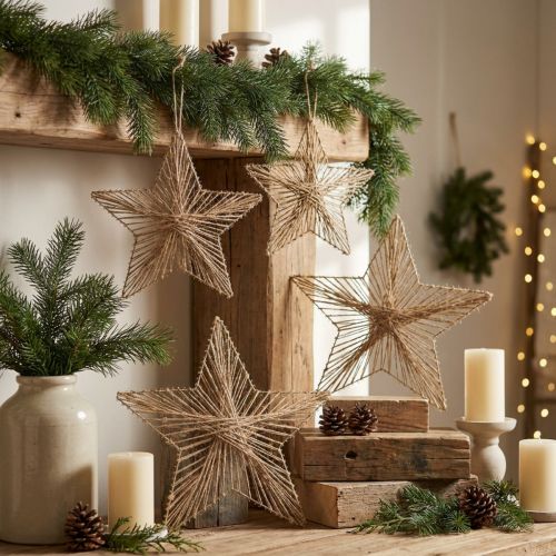 Sterjute natuurlijke rustieke kerstster 30cm 4st | Floristik24.nl