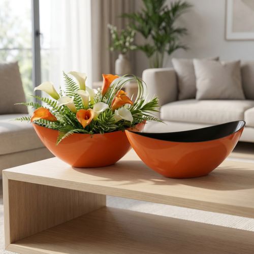 Moderne bootvormige schaal in oranje – 39 cm – Veelzijdig te gebruiken voor decoratie en beplanting – 2 stuks | Floristik24.nl