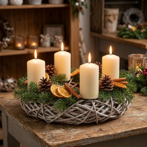 Houten krans, decoratieve krans, naturel wit, Ø30cm, H9,5cm | Floristik24.nl