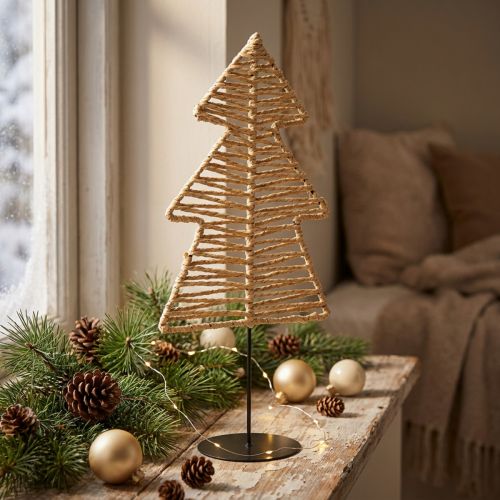 Decoratieve kerstboom metaal raffia naturel zwart 21x11,5x45cm | Floristik24.nl