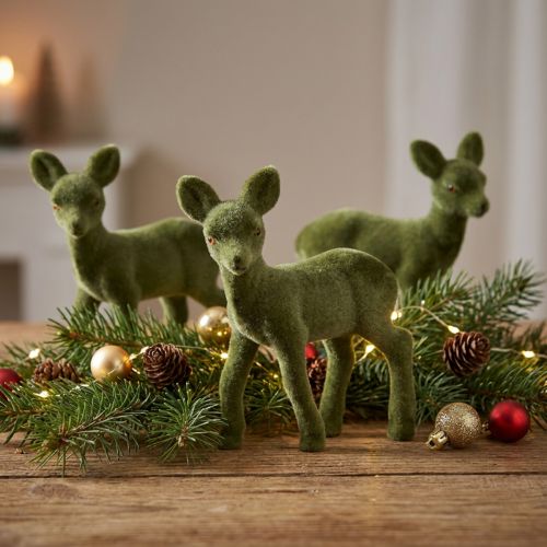 Decoratief figuur hert reekleurig gevlokt Kerstfiguren groen 10,5cm 6 st | Floristik24.nl