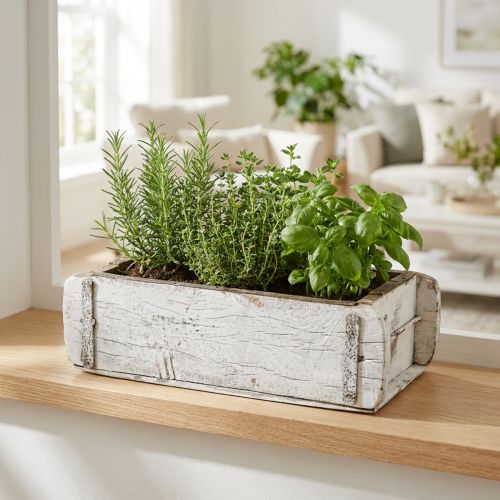 Baksteenvorm, bakstenen kist, houten kist met metalen beslag antieke afwerking, wit gewassen L32cm H9cm | Floristik24.nl