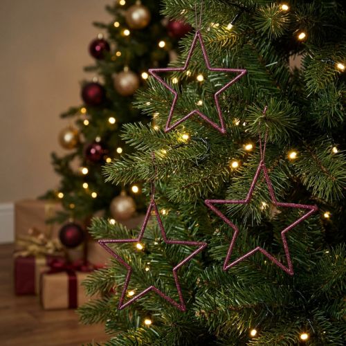 Decoratieve sterren kerstboom bessen glitter paars Ø12cm 12 stuks | Floristik24.nl