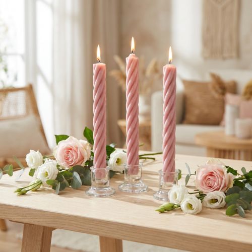 Rustieke kaarsen stokkaarsen roze gekleurd 250/28mm 4 st | Floristik24.nl