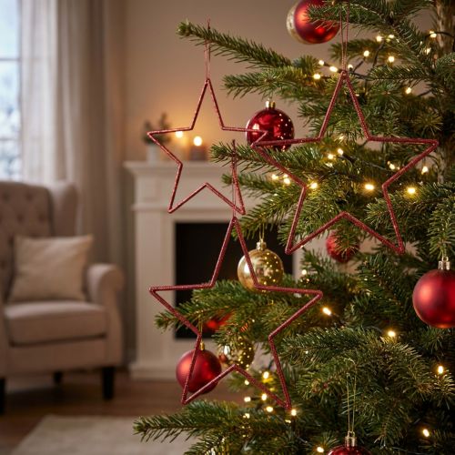 Decoratieve kerststerren, glitterrood, 18 cm, 8 stuks - Kerstboomversieringen en raamdecoraties | Floristik24.nl