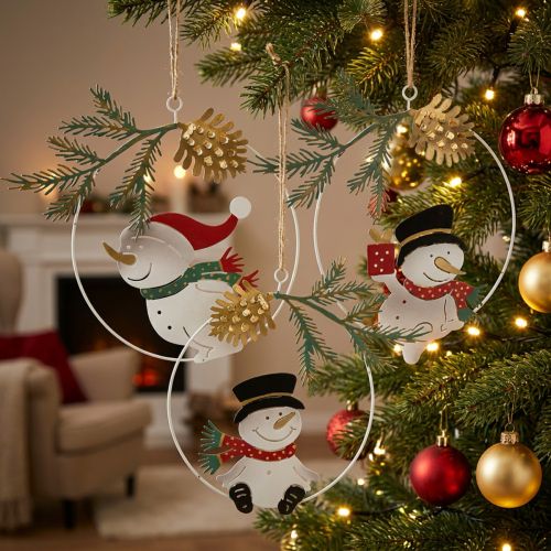 Kersthanger sneeuwpop decoratie ring metaal Ø14cm 3st | Floristik24.nl
