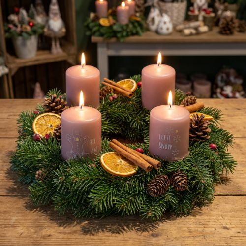 Roze kerstkaarsen, stompkaarsen, set van 4, winterdecoratie Ø5cm H6cm | Floristik24.nl