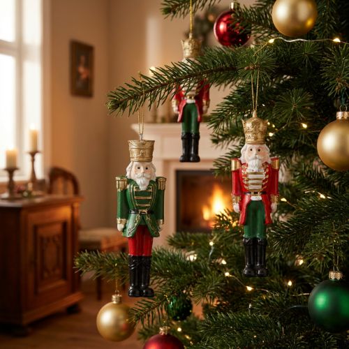 Notenkraker Hanger Kerstversiering Set van 4, Rood Groen Goud, 10 cm | Floristik24.nl