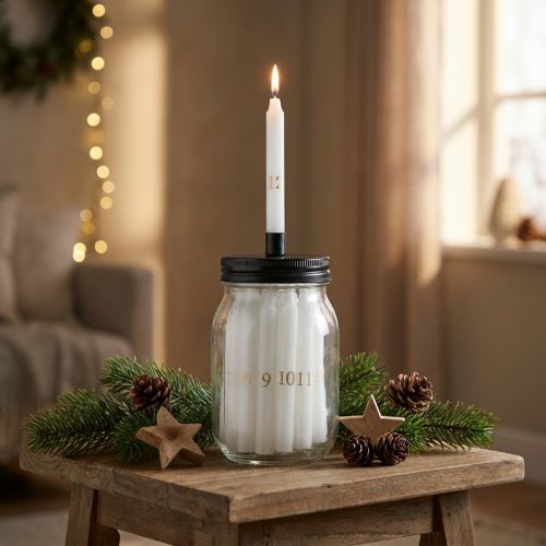 Kaarsenhouder op glas met 24 kaarsen Adventskalender H14,5cm | Floristik24.nl