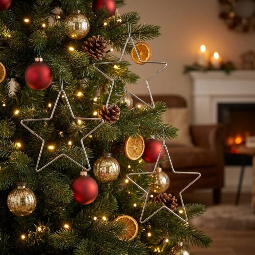 Decoratieve Ster Kerstdecoratie Zilver Hangend Ø15cm Set van 6 | Floristik24.nl