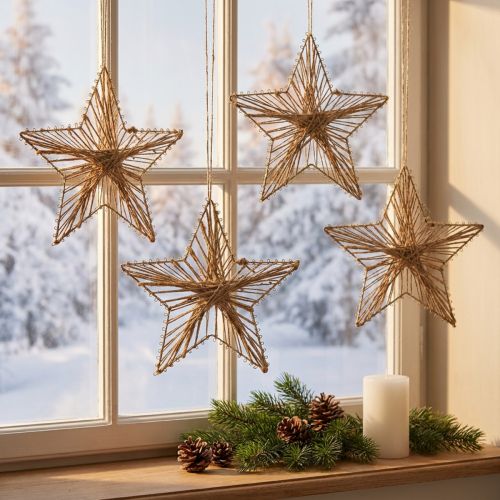 Ster verpakt in jute Kerstdecoratie rustiek 20cm 4st | Floristik24.nl