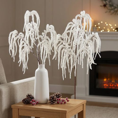 Decoratieve tak treurwilg winterdecoratie wit glitter 82cm 2st | Floristik24.nl