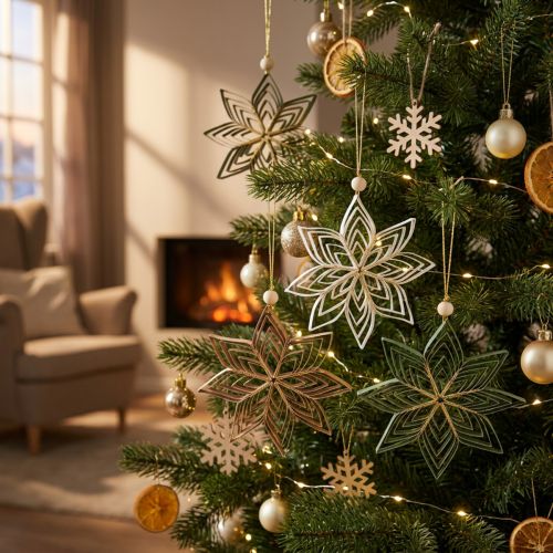 Kerstboomversiering van papierster 10 cm Wit Bruin Groen 6 stuks | Floristik24.nl