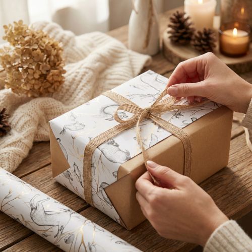 Cadeaupapier dieren wit grijs