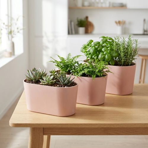 Plantenschaal ovale sierschaal kunststof roze bruin 20×10×11cm 3st | Floristik24.nl