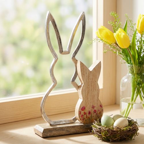 Konijn moeder met kind konijn decoratie natuurlijk zilver 26,5cm | Floristik24.nl