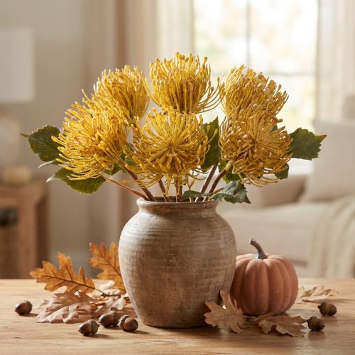Protea kunstmatig Leucospermum speldenkussen geel 30cm 6 stuks | Floristik24.nl