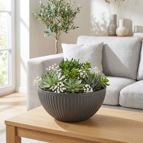 Bloempot kunststof schaal met groeven antraciet Ø30cm | Floristik24.nl