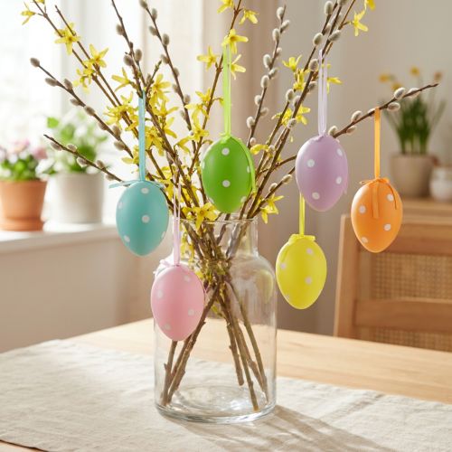 Paaseieren hangende plastic eieren met stippen 8x11,5cm 6st | Floristik24.nl