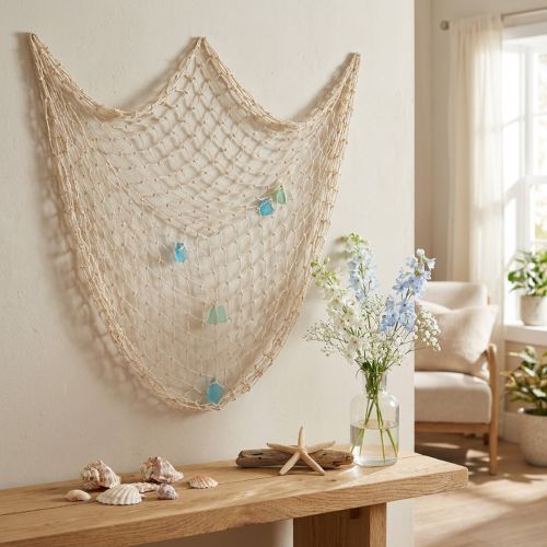 Maritiem visnet, deco net met schelpen 100×120cm | Floristik24.nl
