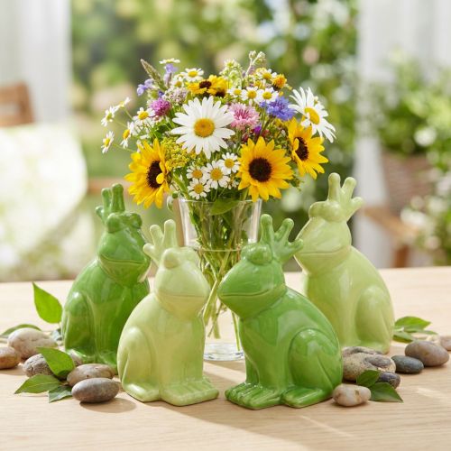 Keramische kikker decoratie figuur, kikker prins zomer decoratie 10.5×5.5×7cm 4st | Floristik24.nl