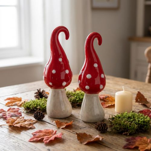 Paddenstoel keramiek decoratief paddestoelen rood wit Ø5cm H15.5cm 2st | Floristik24.nl
