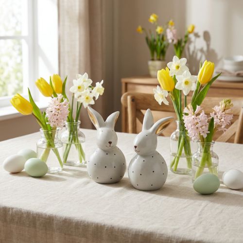 Paashaas decoratiefiguren konijnen met stippenpatroon 13cm 2st | Floristik24.nl
