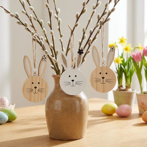 Decoratieve hanger houten konijnenkop naturel witgoud 10,5cm 8 stuks | Floristik24.nl