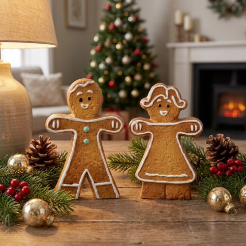 Kerstdecoratie peperkoekmannetje & -vrouwtje keramiek 16cm set van 2 stuks | Floristik24.nl