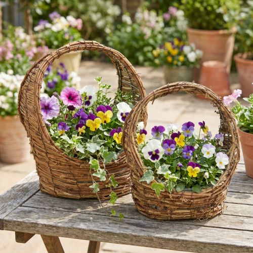 Plantmand met handvat, wijnrankmotief, L18/22cm, set van 2 | Floristik24.nl
