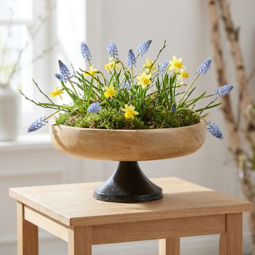 Kom op voet, hout en metaal, naturel zwart, Ø20cm, H10cm | Floristik24.nl