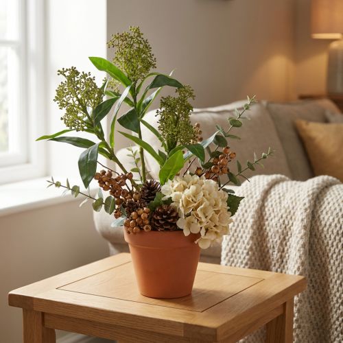 Kunstmatige groene Skimmia japonica bloemen, 45 cm, 2 stuks | Floristik24.nl