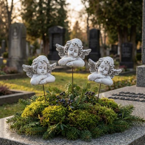 Decoratieve engel op stok decoratieve grafdecoratie grijs wit H6,5cm 3 stuks | Floristik24.nl