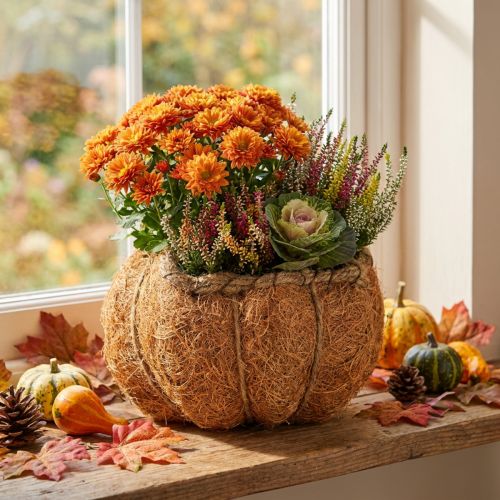 Pompoenbloempot met folie, herfstdecoratie, oranje, Ø18cm, H15cm | Floristik24.nl