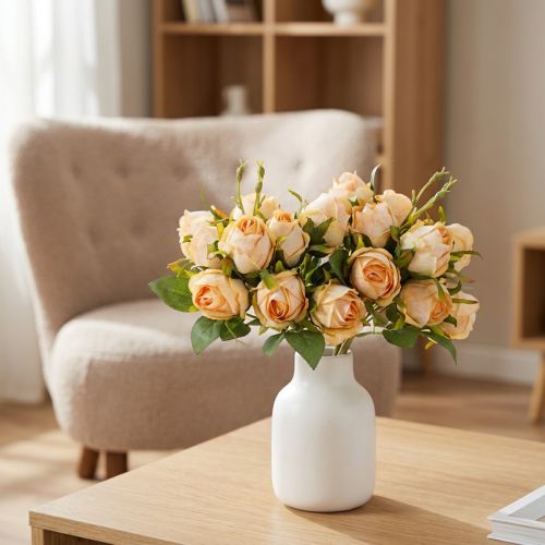 Kunstbloemenboeket met rozen, realistische decoratie voor de woonkamer, 31 cm, 3 stuks | Floristik24.nl