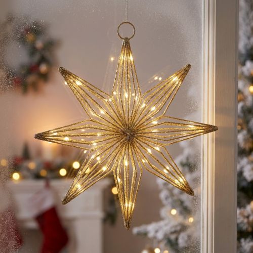 Decoratieve LED-ster van draad om op te hangen, 20 LED's, warm wit, voor binnen, 22 cm | Floristik24.nl