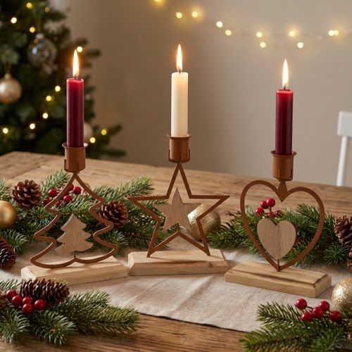 Kandelaar ster hart spar bruin H16.5cm assorti 3st | Floristik24.nl