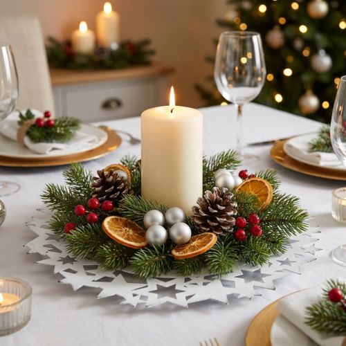 Artikel Kerstbord metalen sierbord met sterren wit Ø34cm