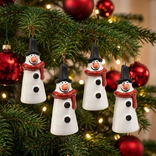 Artikel Vrolijke Sneeuwman Hangdecoratie – Wit met Rode Sjaal en Zwarte Muts, 7,5 cm – Perfect voor Feestelijke Kerstbomen – 6 stuks