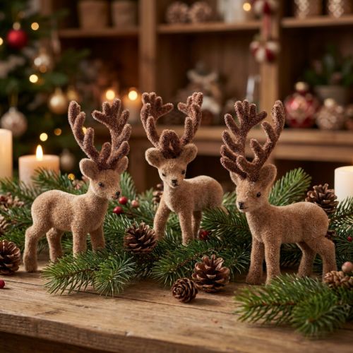 Decoratief hertje mini bruin geflockt 11cm 6 st | Floristik24.nl