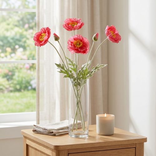 Klaprozen Kunst Roze Kunstbloemen Ø6–7cm L78cm 3st | Floristik24.nl