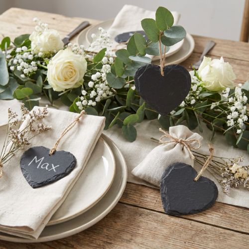 Leisteenbord klein hart om op te hangen zwart 7,5 cm 6st | Floristik24.nl