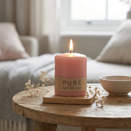 PURE stompkaars 90/70 roze natuurlijke waskaars duurzame kaarsdecoratie | Floristik24.nl