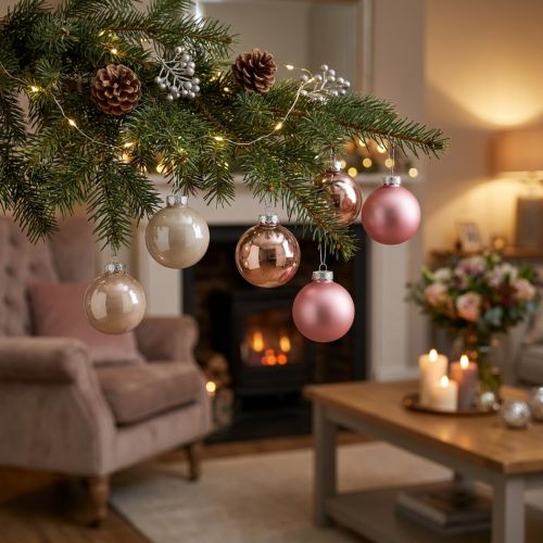 Kerstboombal glas roze grijs Ø60mm 24 stuks | Floristik24.nl