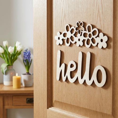 Houten decoratie bloemen "Hallo" natuur deco bord met magneet 18/19.5cm 6st | Floristik24.nl