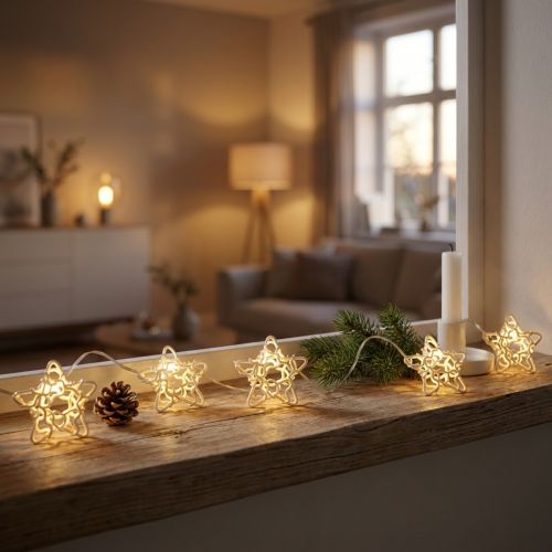 Artikel LED lichtketting stars micro LED timer binnen wit 1.90m