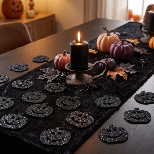 Halloween pompoen decoraties, 4 cm, zwart, glitter, 72 stuks | Floristik24.nl