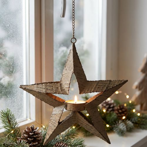 Theelichthouder metalen kerstster decoratie beige 22,5cm | Floristik24.nl