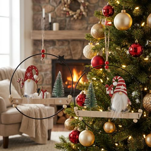 Decoratieve ring metalen kabouter decoratieve hanger Kerstmis Ø21,5cm 2 st | Floristik24.nl