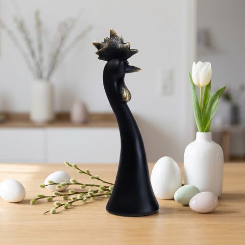 Artikel Paasdecoratie kipdecoratie haan zwart goud Ø9cm H29cm